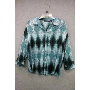 Essentials by Milano Satin Pleated Button Up Top-Size XL